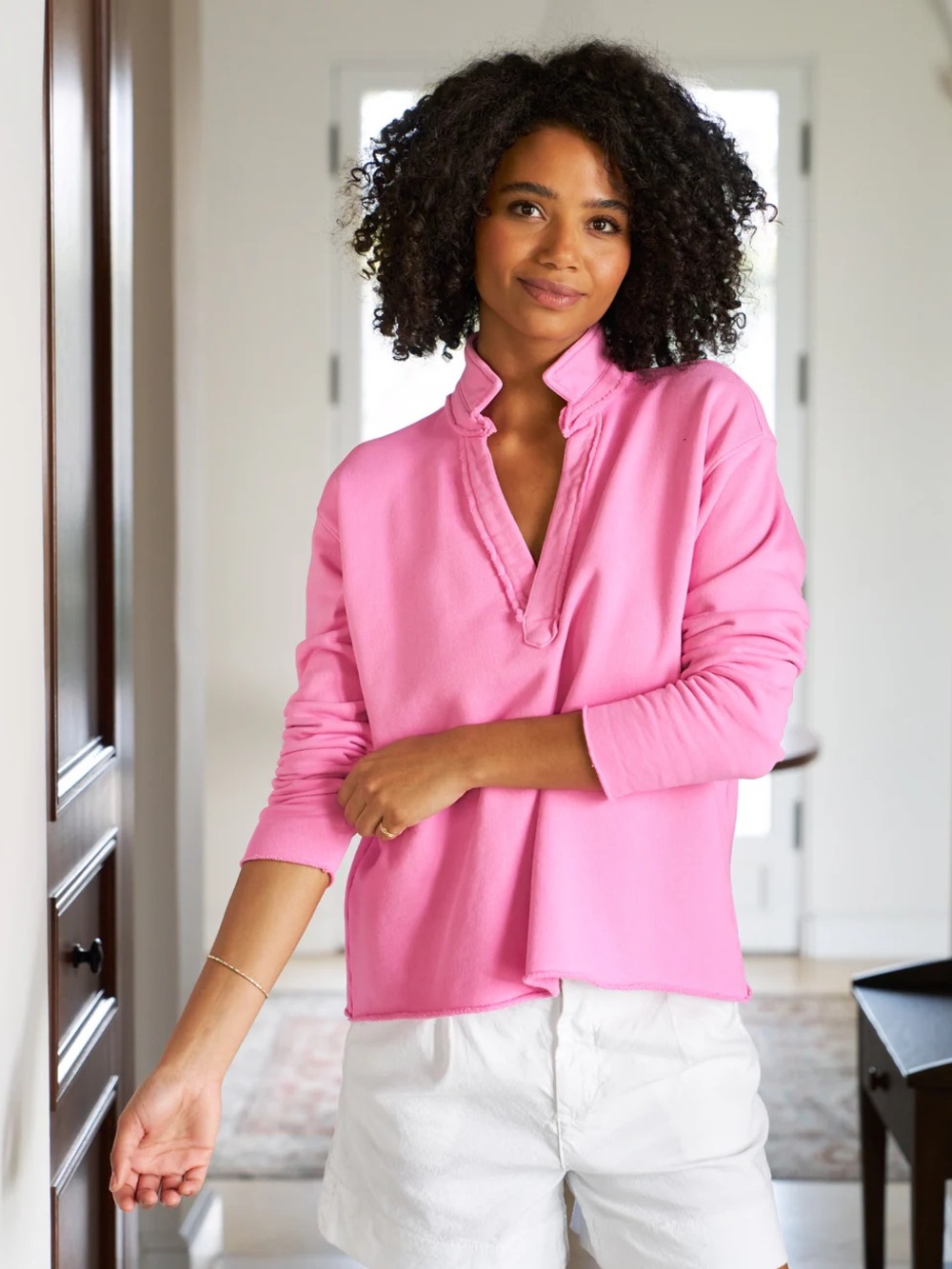 Frank & Eileen Pink V-Neck Relaxed Sweater